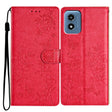 For Motorola Moto G Play 2024 Butterflies and Flowers Leather Phone Case(Red) - Motorola Cases by PMC Jewellery | Online Shopping South Africa | PMC Jewellery | Buy Now Pay Later Mobicred