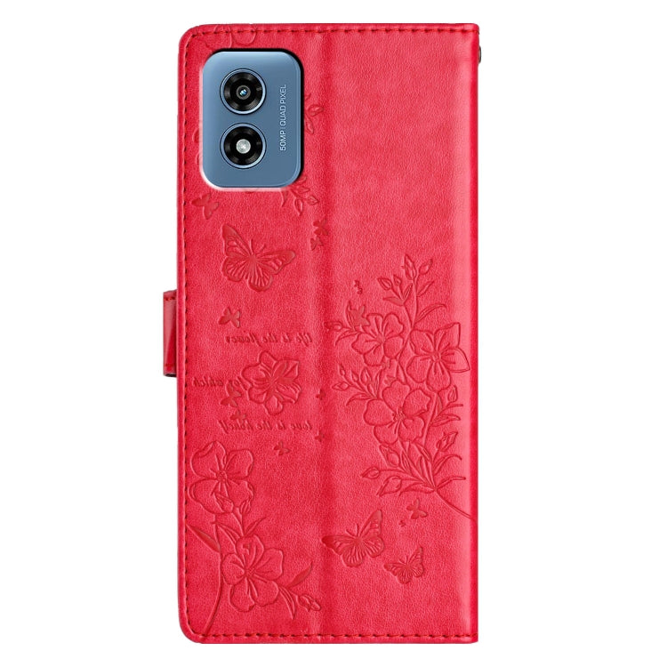 For Motorola Moto G Play 2024 Butterflies and Flowers Leather Phone Case(Red)