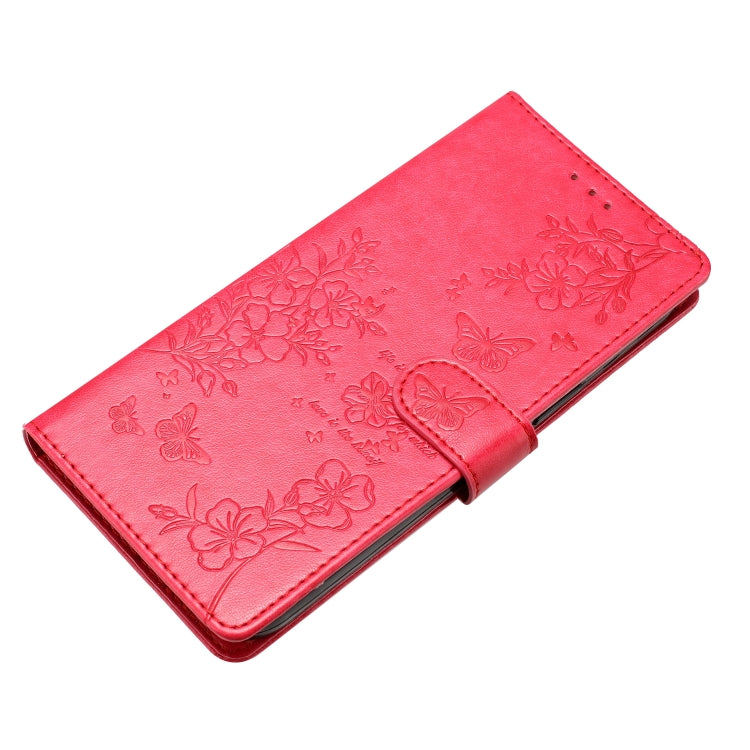 For Motorola Moto G Play 2024 Butterflies and Flowers Leather Phone Case(Red)
