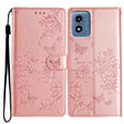 For Motorola Moto G Play 2024 Butterflies and Flowers Leather Phone Case(Rose Gold) - Motorola Cases by PMC Jewellery | Online Shopping South Africa | PMC Jewellery | Buy Now Pay Later Mobicred
