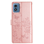 For Motorola Moto G Play 2024 Butterflies and Flowers Leather Phone Case(Rose Gold)