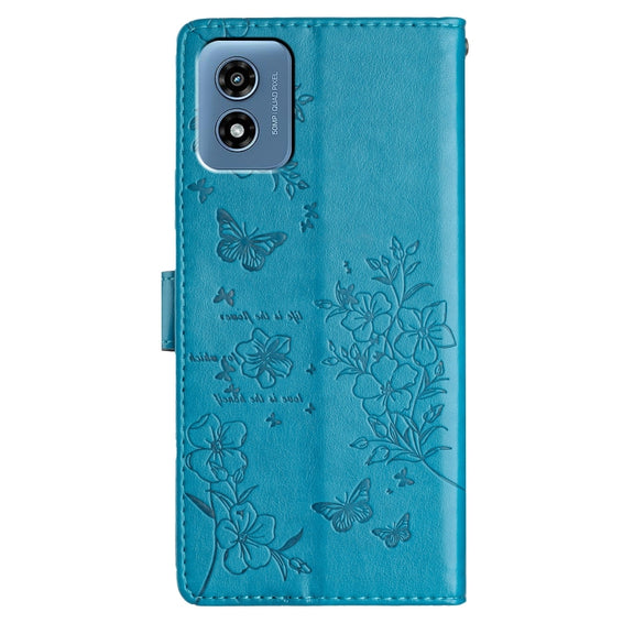 For Motorola Moto G Play 2024 Butterflies and Flowers Leather Phone Case(Blue)