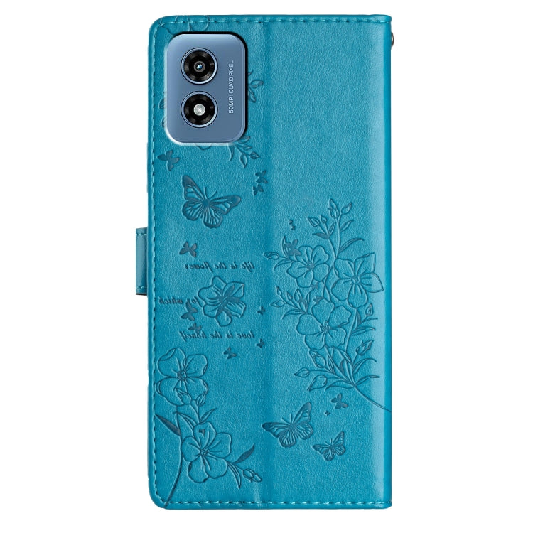 For Motorola Moto G Play 2024 Butterflies and Flowers Leather Phone Case(Blue)