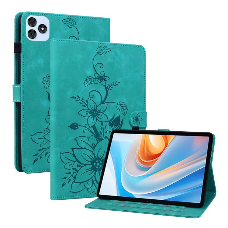 For itel VistaTab 30 Lily Embossed Leather Tablet Case(Green) - Others by PMC TechLife | Online Shopping South Africa | PMC TechLife | Buy Now Pay Later Mobicred