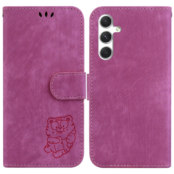 For Samsung Galaxy S25+ 5G Little Tiger Embossed Leather Phone Case(Rose Red)