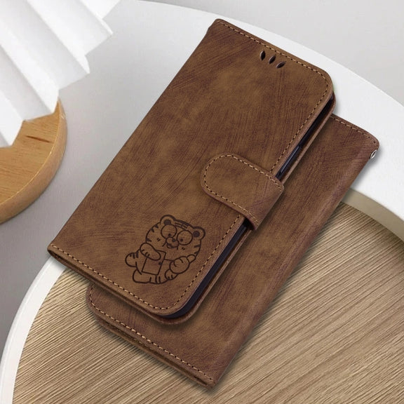 For Samsung Galaxy S25 Ultra 5G Little Tiger Embossed Leather Phone Case(Brown)