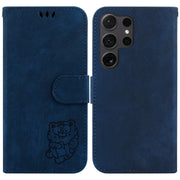 For Samsung Galaxy S25 Ultra 5G Little Tiger Embossed Leather Phone Case(Dark Blue)