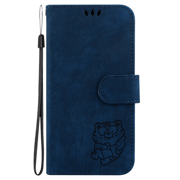 For Samsung Galaxy S25 Ultra 5G Little Tiger Embossed Leather Phone Case(Dark Blue)