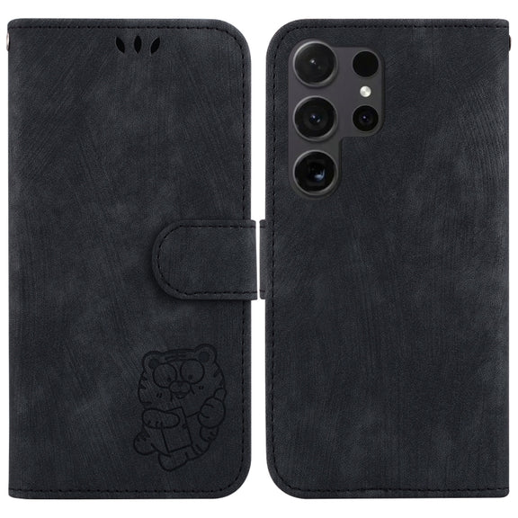 For Samsung Galaxy S25 Ultra 5G Little Tiger Embossed Leather Phone Case(Black)