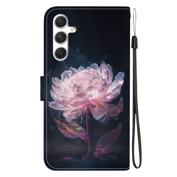 For Samsung Galaxy S25 5G Crystal Texture Colored Drawing Leather Phone Case(Purple Peony)