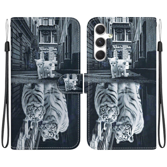 For Samsung Galaxy S25+ 5G Crystal Texture Colored Drawing Leather Phone Case(Cat Tiger Reflection)