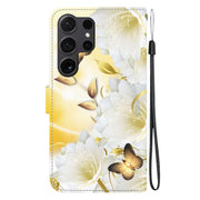 For Samsung Galaxy S25 Ultra 5G Crystal Texture Colored Drawing Leather Phone Case(Gold Butterfly Epiphyllum)