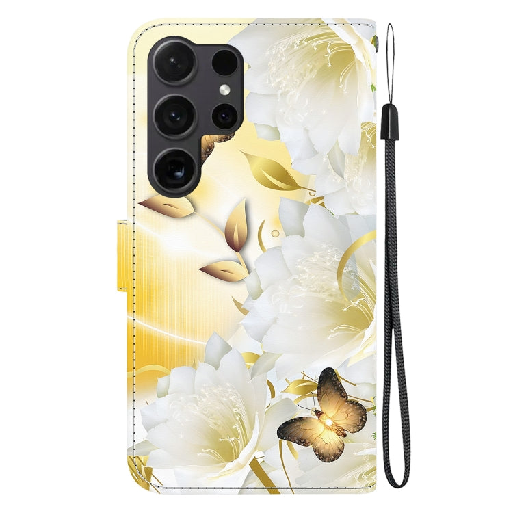 For Samsung Galaxy S25 Ultra 5G Crystal Texture Colored Drawing Leather Phone Case(Gold Butterfly Epiphyllum)