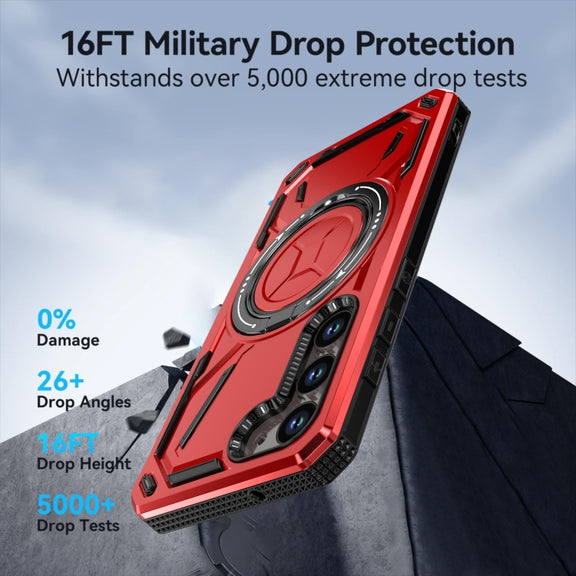 For Samsung Galaxy S25 5G Armor II Series MagSafe Magnetic Holder Phone Case(Red)