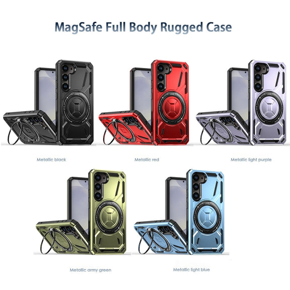 For Samsung Galaxy S25 5G Armor II Series MagSafe Magnetic Holder Phone Case(Light Blue)