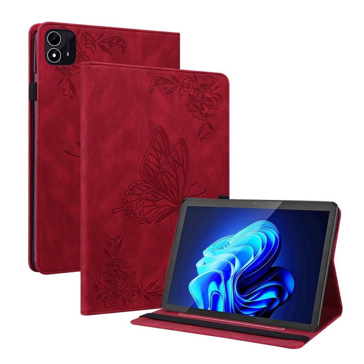 For itel Pad One 10.1 Butterfly Flower Embossed Leather Tablet Case(Red) - Others by PMC TechLife | Online Shopping South Africa | PMC TechLife | Buy Now Pay Later Mobicred