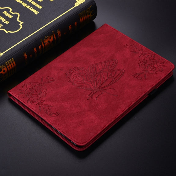 For itel Pad One 10.1 Butterfly Flower Embossed Leather Tablet Case(Red)