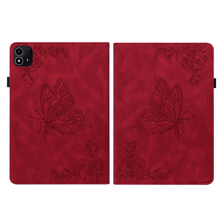 For itel Pad One 10.1 Butterfly Flower Embossed Leather Tablet Case(Red) - Others by PMC TechLife | Online Shopping South Africa | PMC TechLife | Buy Now Pay Later Mobicred