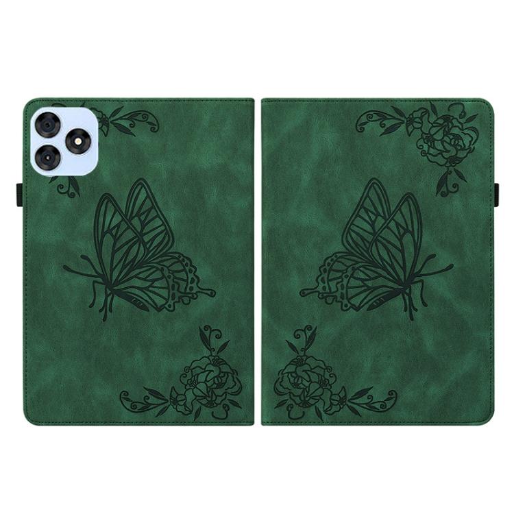 For itel VistaTab 30 Butterfly Flower Embossed Leather Tablet Case(Green)