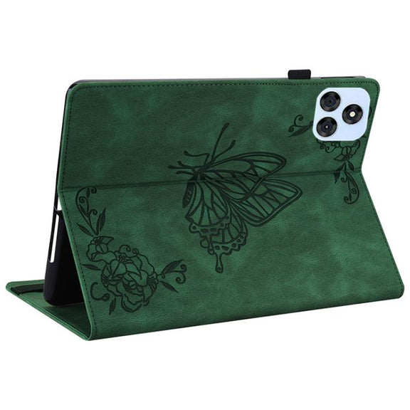 For itel VistaTab 30 Butterfly Flower Embossed Leather Tablet Case(Green)