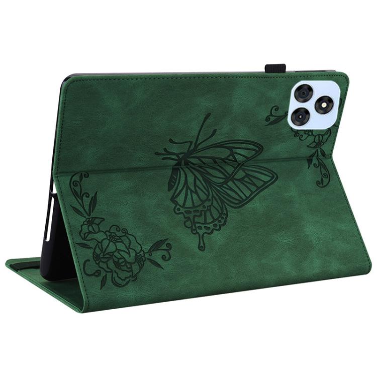 For itel VistaTab 30 Butterfly Flower Embossed Leather Tablet Case(Green)