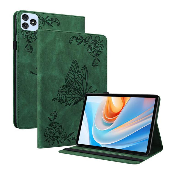 For itel VistaTab 30 Butterfly Flower Embossed Leather Tablet Case(Green)