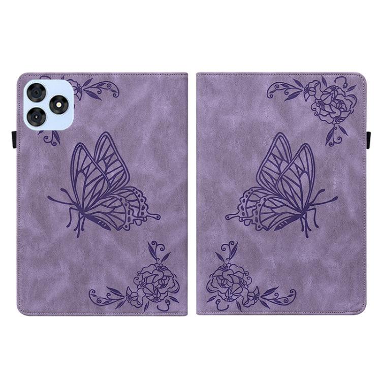 For itel VistaTab 30 Butterfly Flower Embossed Leather Tablet Case(Purple)
