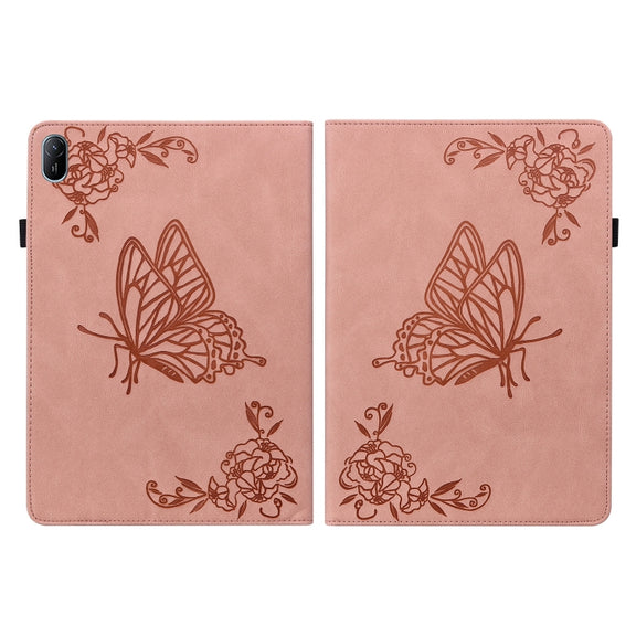 For Huawei MatePad SE 11 2024 Butterfly Flower Embossed Leather Tablet Case(Rose Gold)
