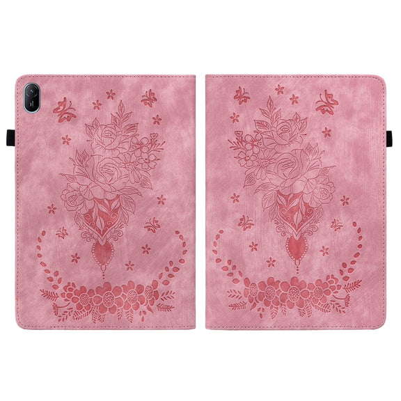 For Huawei MatePad SE 11 2024 Butterfly Rose Embossed Leather Tablet Case(Pink)