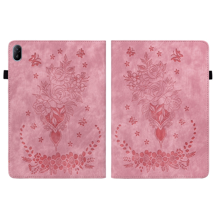 For Huawei MatePad SE 11 2024 Butterfly Rose Embossed Leather Tablet Case(Pink)