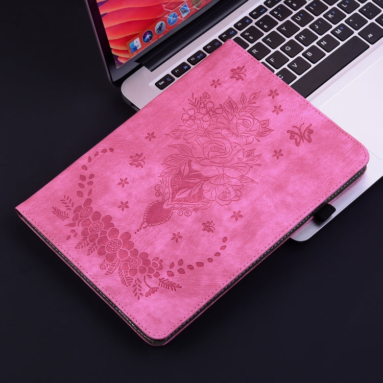 For Huawei MatePad SE 11 2024 Butterfly Rose Embossed Leather Tablet Case(Rose Red)