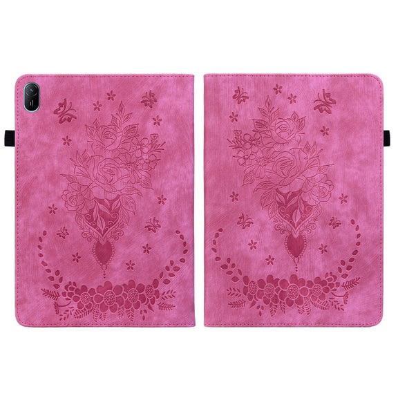 For Huawei MatePad SE 11 2024 Butterfly Rose Embossed Leather Tablet Case(Rose Red)