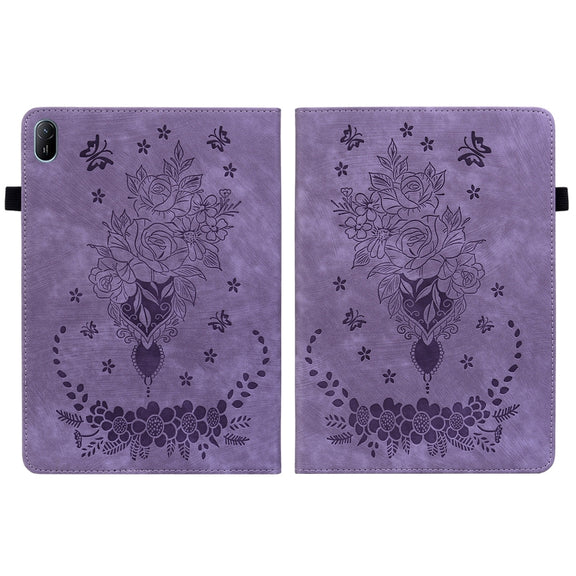 For Huawei MatePad SE 11 2024 Butterfly Rose Embossed Leather Tablet Case(Purple)