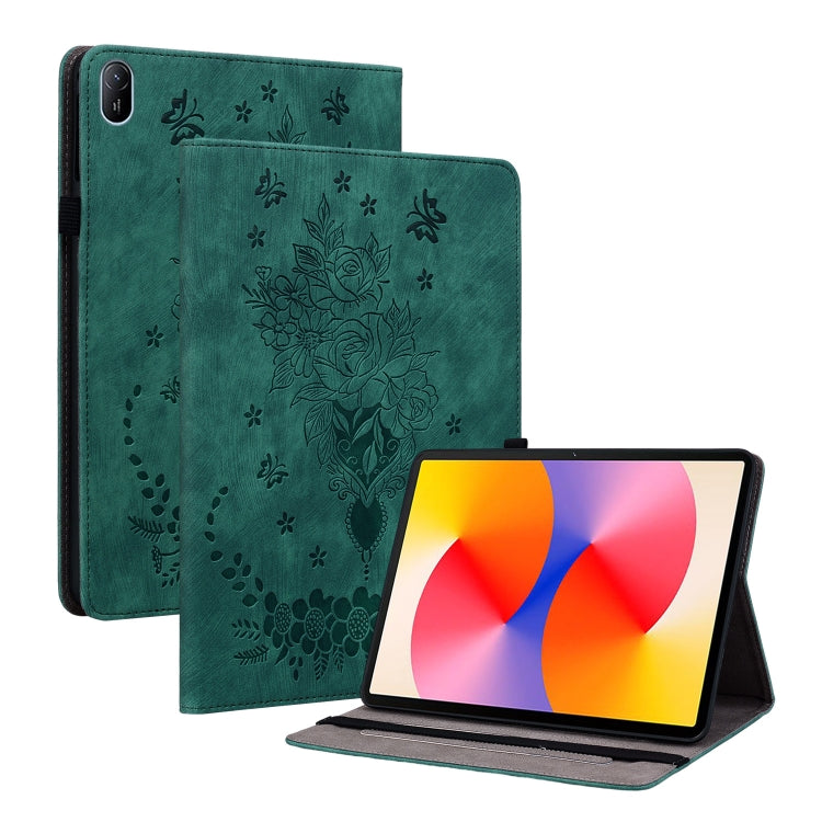 For Huawei MatePad SE 11 2024 Butterfly Rose Embossed Leather Tablet Case(Green) - Huawei by PMC Jewellery | Online Shopping South Africa | PMC Jewellery | Buy Now Pay Later Mobicred
