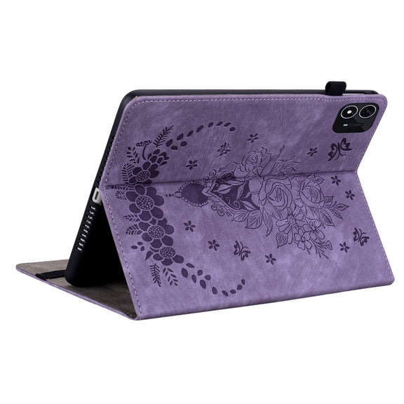 For itel Pad One 10.1 Butterfly Rose Embossed Leather Tablet Case(Purple)