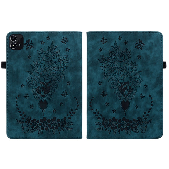 For itel Pad One 10.1 Butterfly Rose Embossed Leather Tablet Case(Dark Blue)