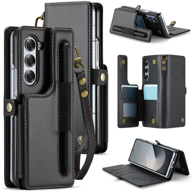 For Samsung Galaxy Z Fold6 5G CaseMe C22 PC+TPU Business Style RFID Anti-theft Lanyard Leather Phone Case with Pen Slot(Black) - free shipping - PMC Jewellery - Order now!
