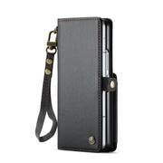 For Samsung Galaxy Z Fold6 5G CaseMe C22 PC+TPU Business Style RFID Anti-theft Lanyard Leather Phone Case with Pen Slot(Black)