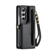 For Samsung Galaxy Z Fold6 5G CaseMe C22 PC+TPU Business Style RFID Anti-theft Lanyard Leather Phone Case with Pen Slot(Black)