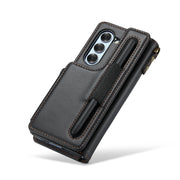 For Samsung Galaxy Z Fold6 5G CaseMe C22 PC+TPU Business Style RFID Anti-theft Lanyard Leather Phone Case with Pen Slot(Black)