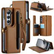 For Samsung Galaxy Z Fold6 5G CaseMe C22 PC+TPU Business Style RFID Anti-theft Lanyard Leather Phone Case with Pen Slot(Brown) - free shipping - PMC Jewellery - Order now!