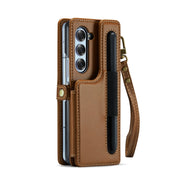 For Samsung Galaxy Z Fold6 5G CaseMe C22 PC+TPU Business Style RFID Anti-theft Lanyard Leather Phone Case with Pen Slot(Brown)