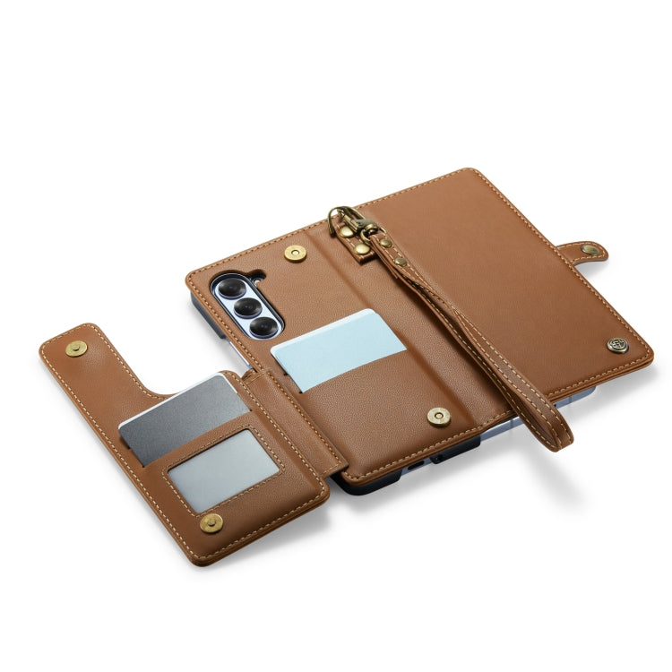 For Samsung Galaxy Z Fold6 5G CaseMe C22 PC+TPU Business Style RFID Anti-theft Lanyard Leather Phone Case with Pen Slot(Brown)