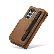 For Samsung Galaxy Z Fold6 5G CaseMe C22 PC+TPU Business Style RFID Anti-theft Lanyard Leather Phone Case with Pen Slot(Brown)