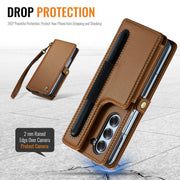 For Samsung Galaxy Z Fold6 5G CaseMe C22 PC+TPU Business Style RFID Anti-theft Lanyard Leather Phone Case with Pen Slot(Brown)
