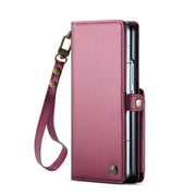 For Samsung Galaxy Z Fold6 5G CaseMe C22 PC+TPU Business Style RFID Anti-theft Lanyard Leather Phone Case with Pen Slot(Wine Red)