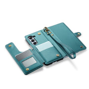 For Samsung Galaxy Z Fold6 5G CaseMe C22 PC+TPU Business Style RFID Anti-theft Lanyard Leather Phone Case with Pen Slot(Blue Green)