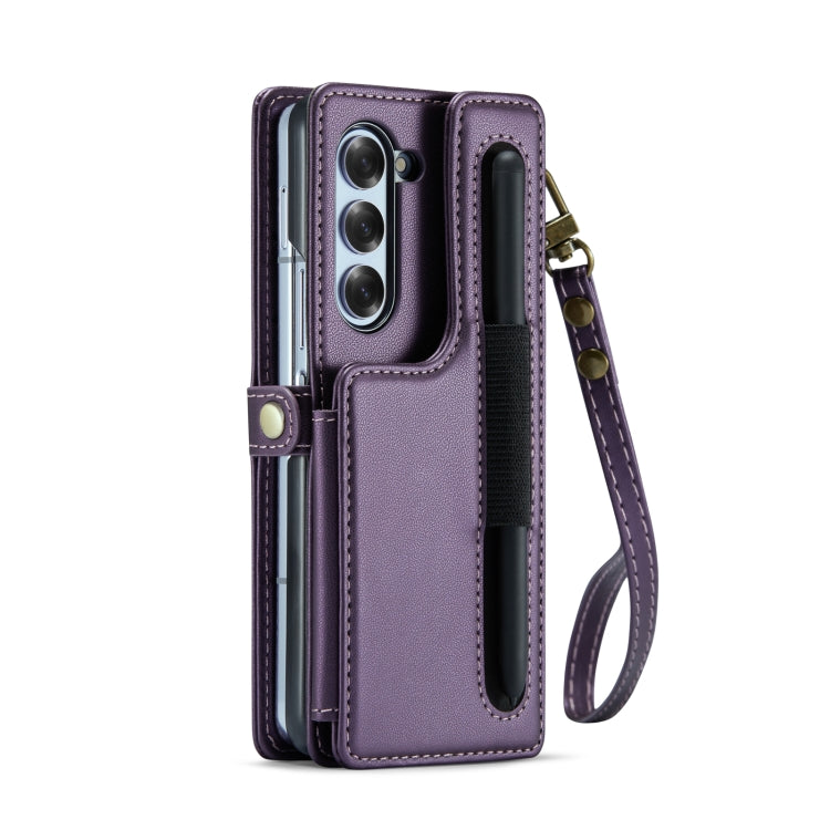 For Samsung Galaxy Z Fold6 5G CaseMe C22 PC+TPU Business Style RFID Anti-theft Lanyard Leather Phone Case with Pen Slot(Purple)