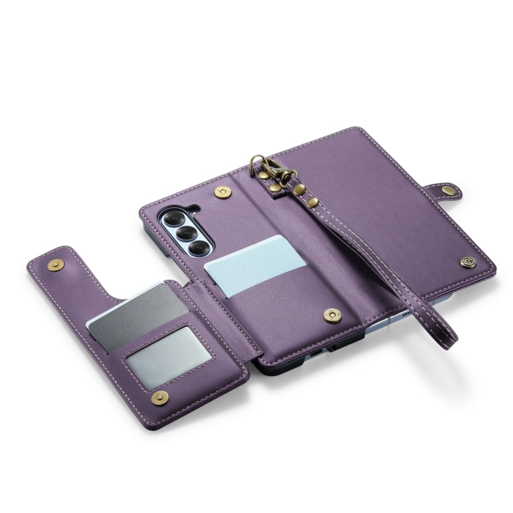 For Samsung Galaxy Z Fold6 5G CaseMe C22 PC+TPU Business Style RFID Anti-theft Lanyard Leather Phone Case with Pen Slot(Purple)