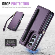 For Samsung Galaxy Z Fold6 5G CaseMe C22 PC+TPU Business Style RFID Anti-theft Lanyard Leather Phone Case with Pen Slot(Purple)